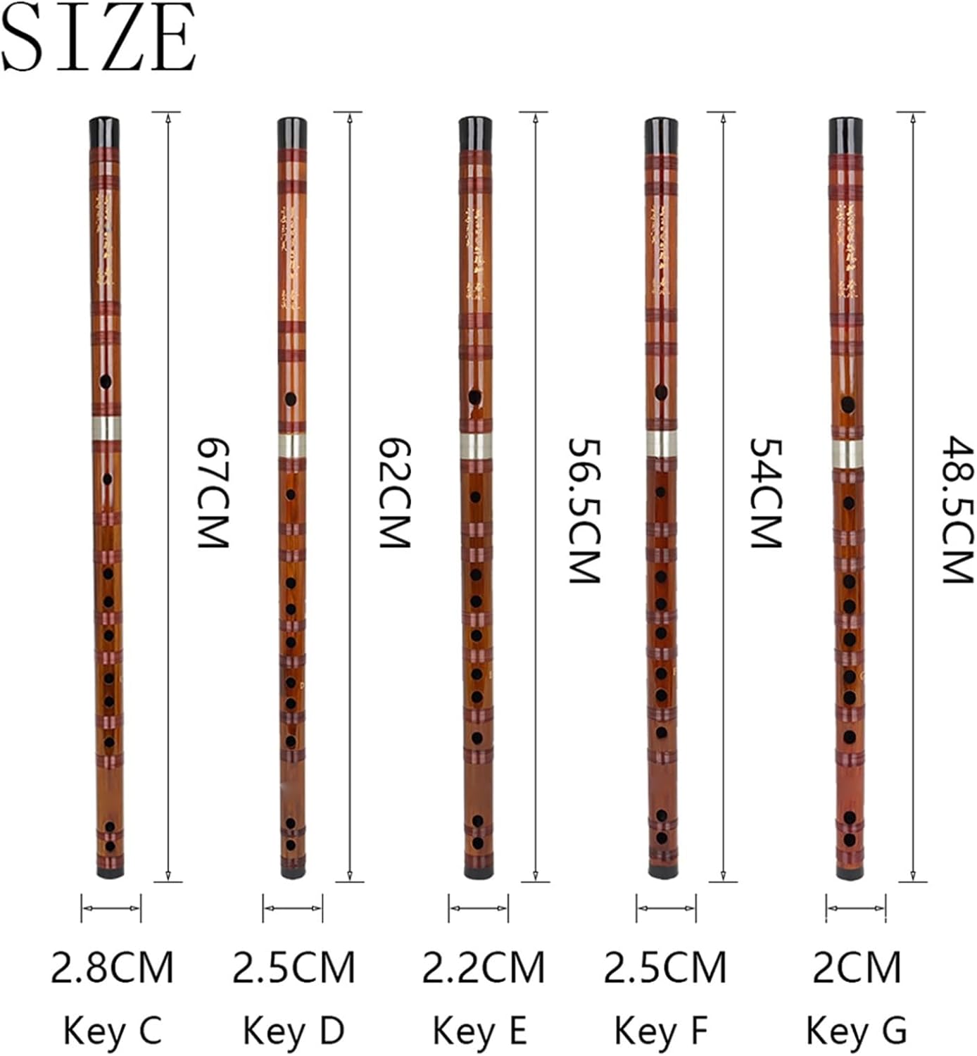 Bamboo Flute Professional Woodwind Musical Instruments C D E F G Key Dizi Transversal Flauta Whistle Beginners Bamboo Flute (Color : Key G)