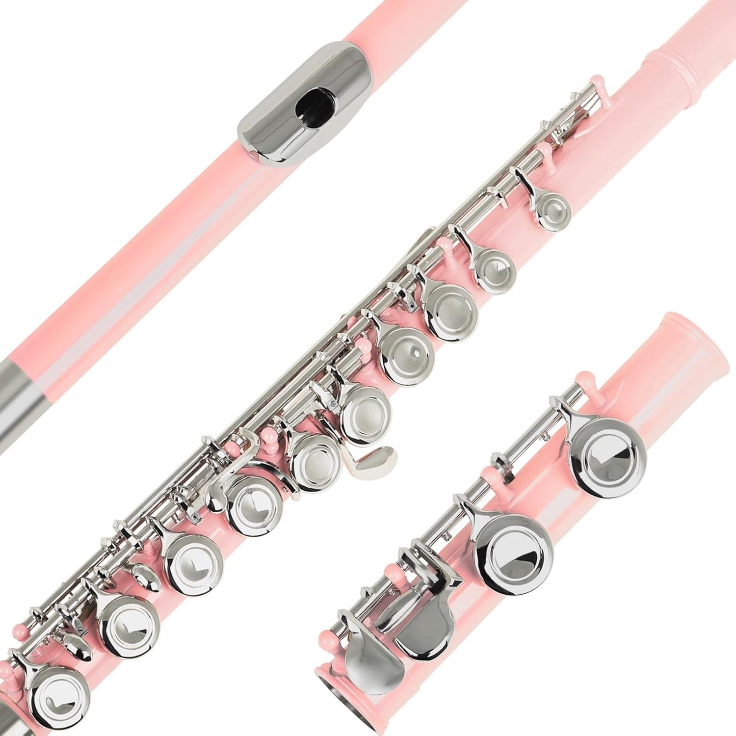 Flute Flute Nickel-Plated Brass 16 Hole C Key Woodwind Instrument with Padded Case Flutes Musical Instruments (Color : Pink)