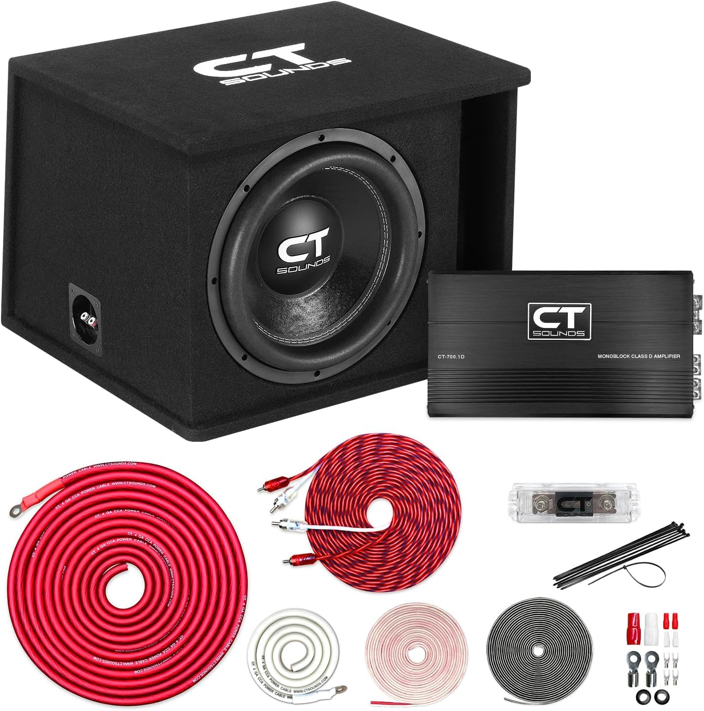 CT Sounds Single 12” 1300W Complete Bass Package with Loaded Subwoofer Box and Amplifier