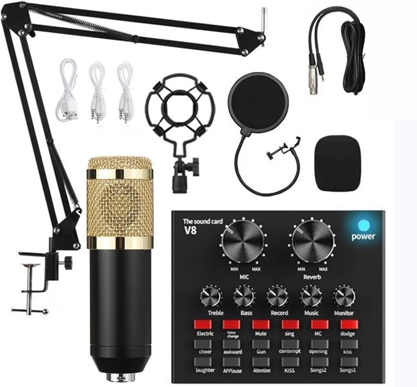 Sound Card Kit Professional Condenser Microphone Kit with V8 Sound Card Set for Live Streaming Mic Home Karaoke Studio Studio Setup for Recording Music