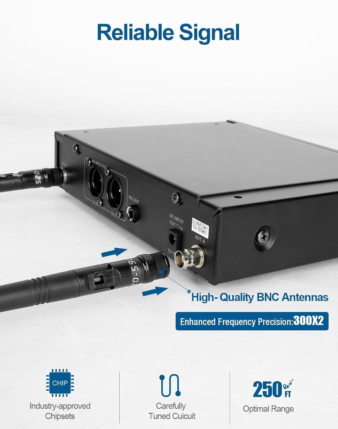 Dual Wireless Microphone System - Metal Handheld Mics & Receiver, Adjustable UHF Channels 520-590 MHz Range, Antenna Diversity, Ideal for Professional Audio and Events