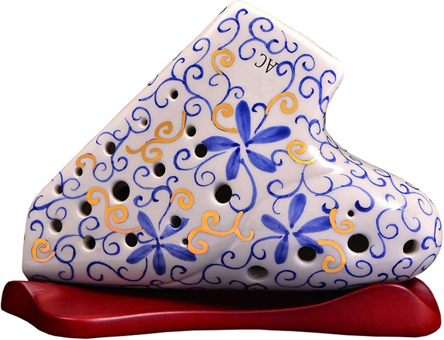 TSTS Three-Tube Blue and White Porcelain Ocarina 3-Tube Alto C Key (AC) Ocarina Wide-Range Professional Wind Instrument Children Ocarina