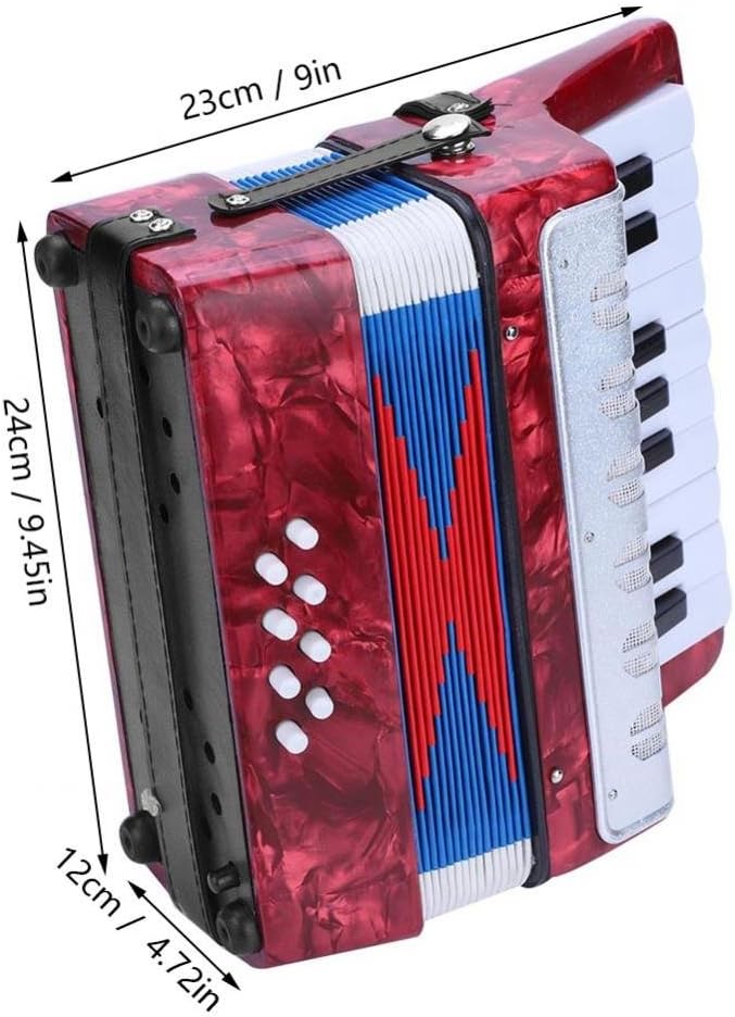 JOEBO Piano Accordion, 17 Key 8 Bass Button Hand Piano Accordion Lightweight Concertina Educational Music Instrument with Manual, for Solo and Ensemble Beginners Students Kid (Red)