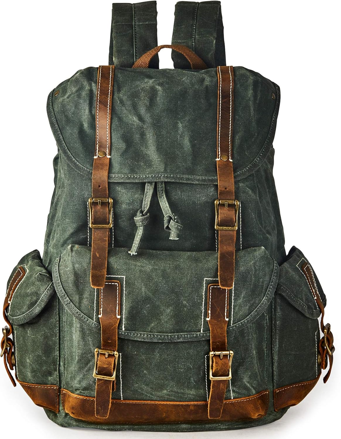Heavy Duty Waxed Canvas Vintage Backpack for Men Women Trim Casual 15.6