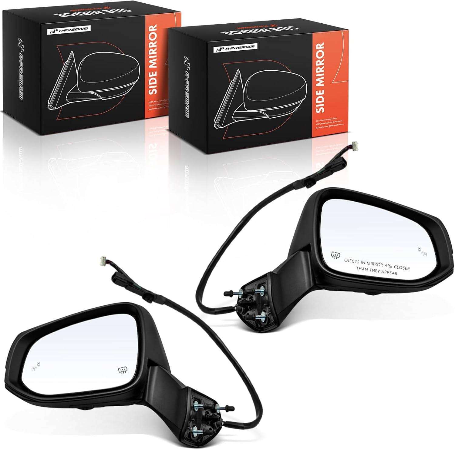 A-Premium Pair (2) Left & Right Side Power Door Mirror - Compatible with Toyota Highlander 2020-2021 - Heated Manual Folding Black Outside Rear View Mirror with Puddle Light and Blind Spot Detection