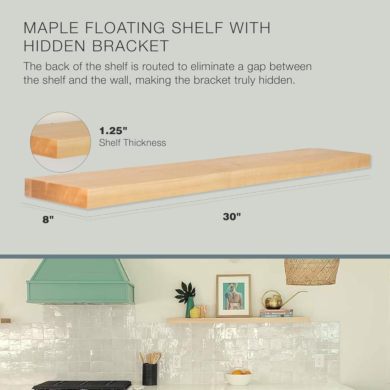 UltraShelf Solid Wood Floating Shelf for Wall Decor, Maple, 30