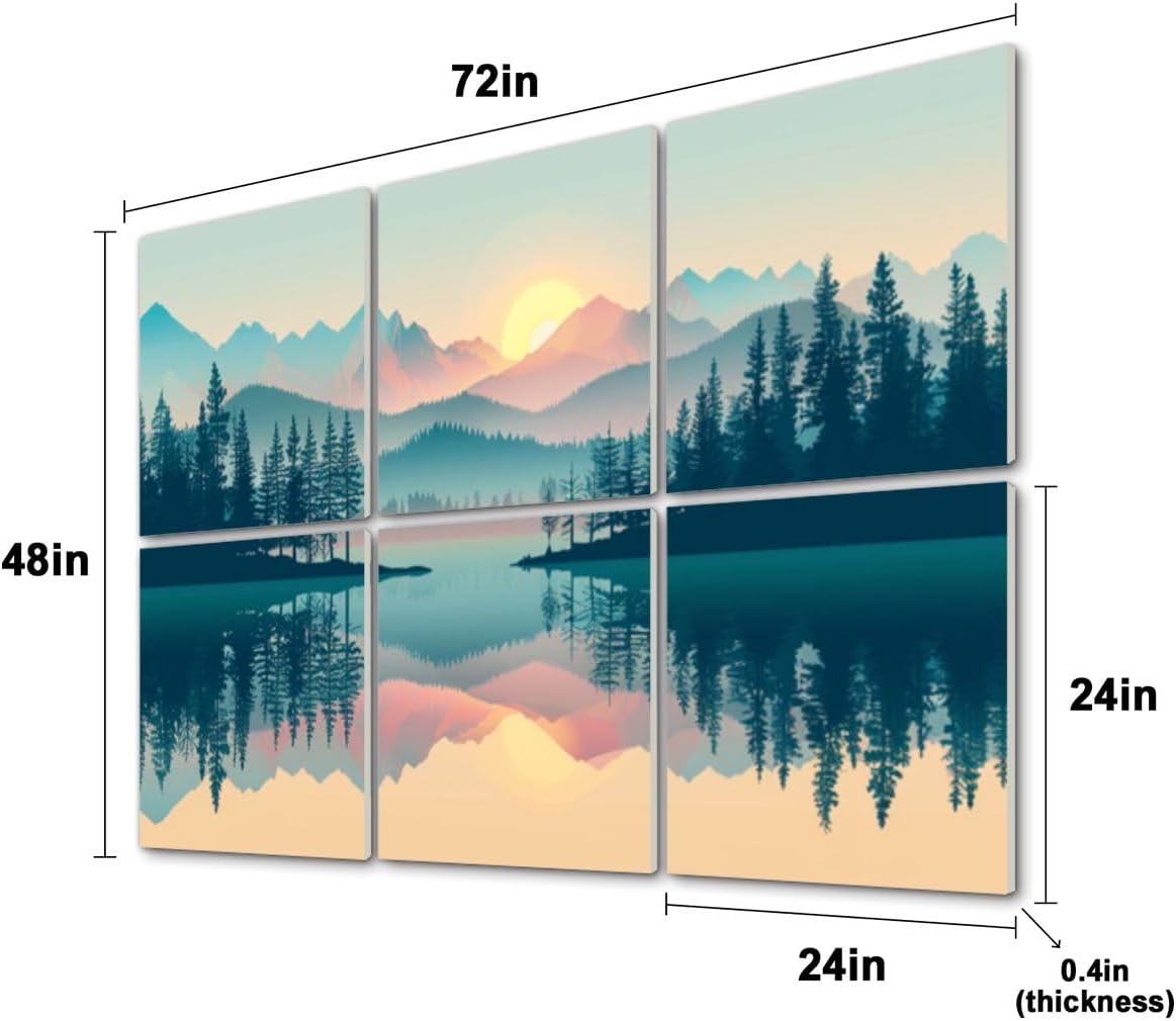 6 Pack Art Acoustic Panels Tranquil Sunrise Over Pastel Mountain Forest Soundproof Wall Panels, 48