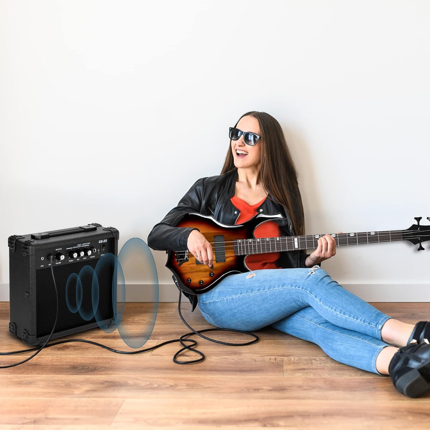 Ktaxon Electric Bass Guitar Full Size Flame Design Bass Set with 20 Watt Amplifier, Portable Bass Bag, Superior Amp Wire, Adjustable Guitar Strap, Plectrum, Wrench Tool(Sunset)