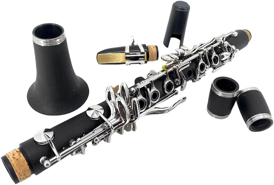 Ebonite Clarinet E Flat Clarinet for Beginner Student with Protect Case 2 Barrels Cleaning Cloth Mouthpice Gloves