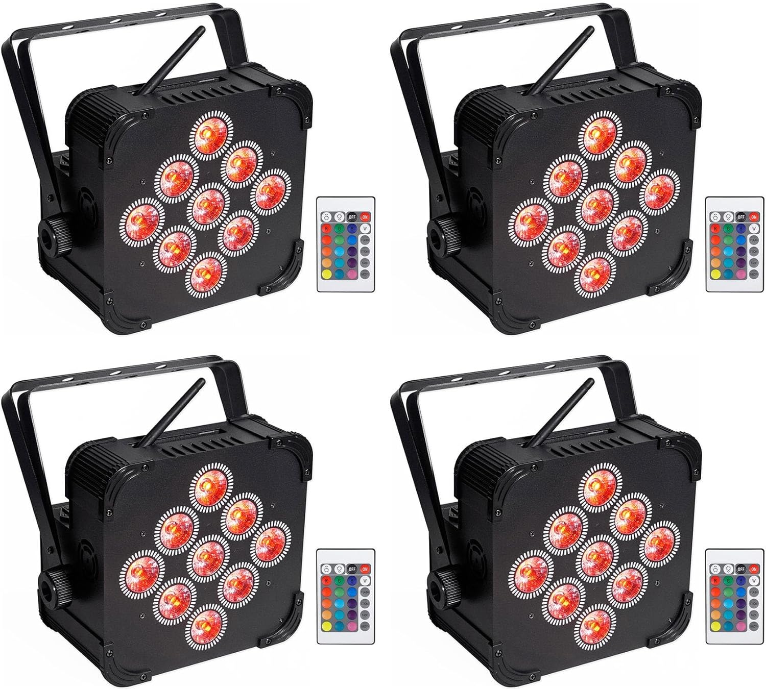 (4) Rockville Best PAR 60 Rechargable Par Can Wash Lights wWireless DMX+RGBWA+UV