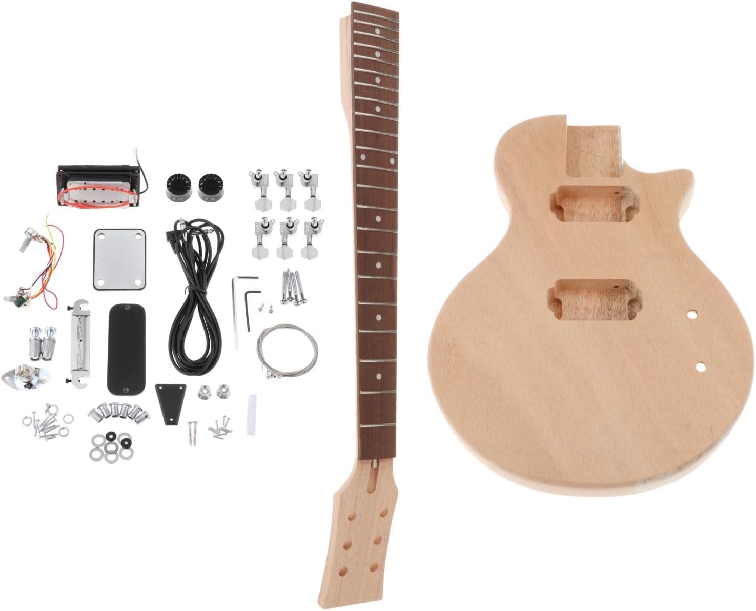 Unfinished DIY Electric Guitar Kit Mahogany Body & Rosewood Fingerboard Guitar Neck DIY Guitar Kit