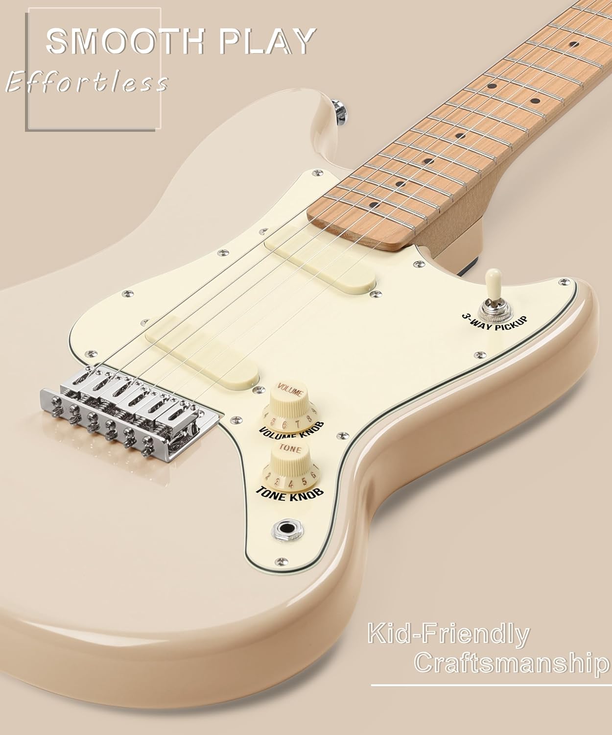 AKLOT 36-inch Kids Electric Guitar: 3/4 Size Mini Electric Guitar Kit with Solid Body, 1.5 In Neck Width for Beginners, 10W Amp, Gig Bag, String, Strap, Cable, Picks,Lesson Book (SugarBlush Cream)