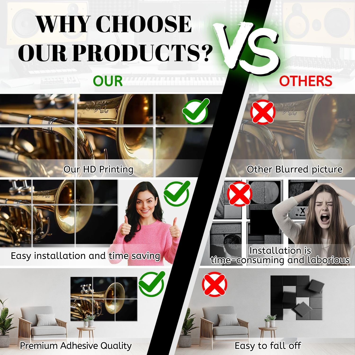 6 Pack Art Acoustic Panels Old coated trumpet dark table An inedible musical instrument Sound Absorbing Panel 48