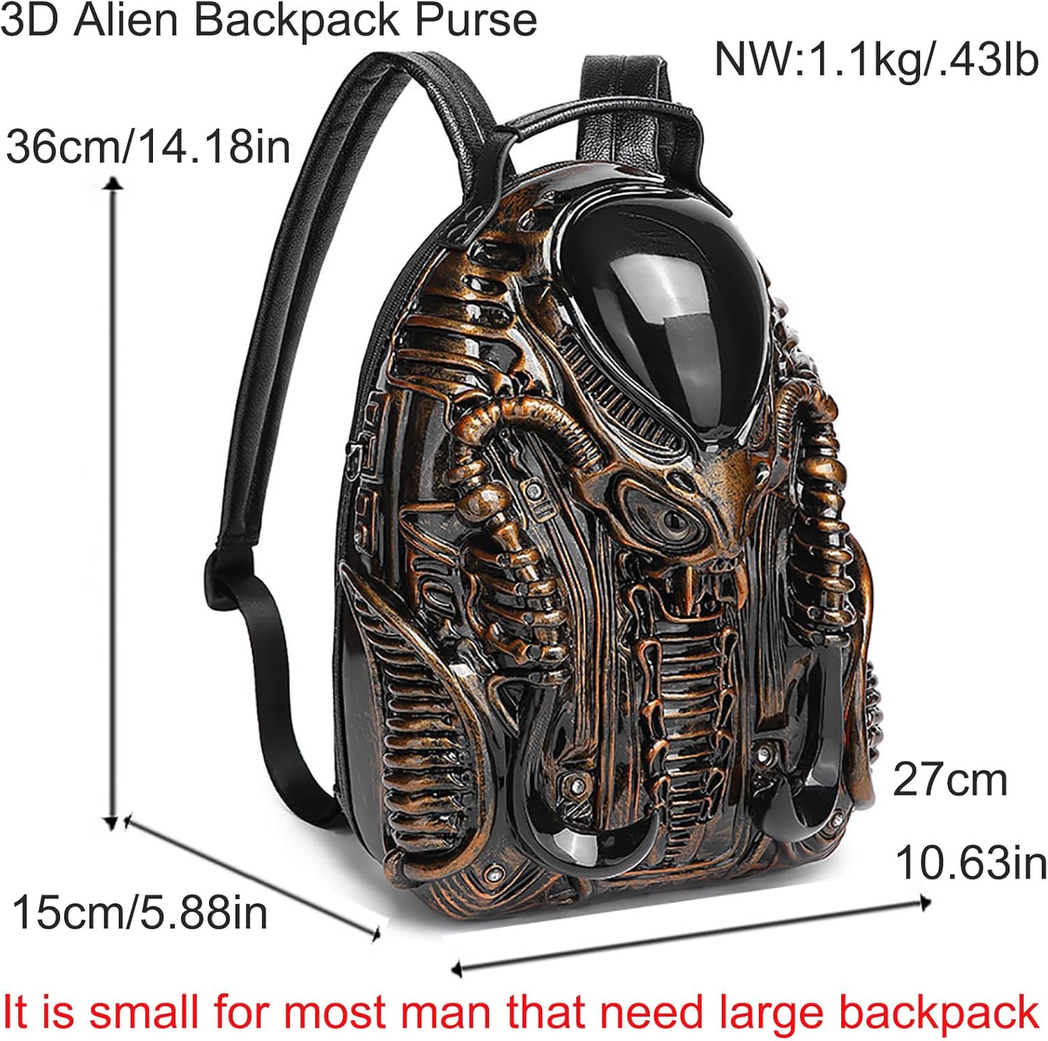 Men and Women PVC 3D Xenomorph Shaped Purse Alien Backpack