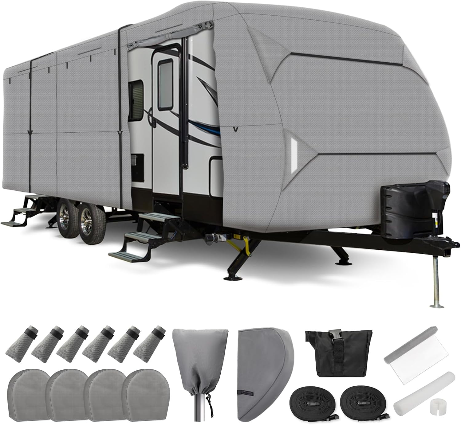 Leader Accessories Windproof RV Cover 20' -22' Travel Trailer Cover Extra Thick Camper Cover - Anti-uv & Ripstop with 4 Tire Covers, Adhesive Repair Patches