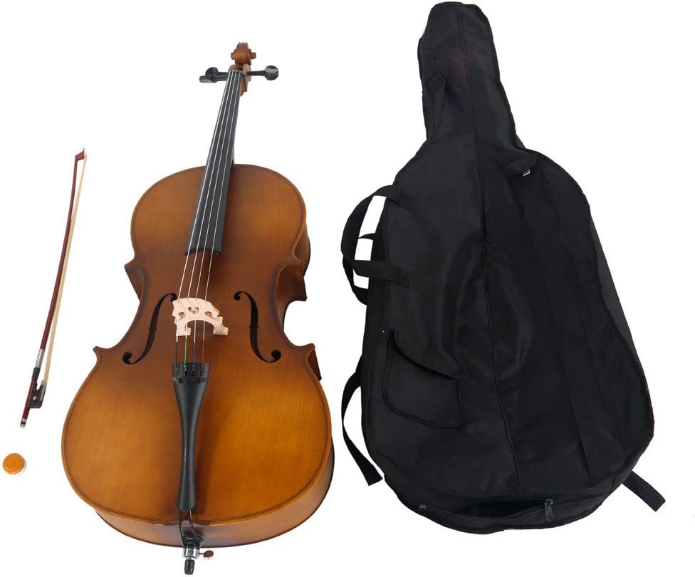 Full-Size Cello, Beginner Cello 4/4, Acoustic Cello Kit with Portable Bag, Bow,Rosin, Adults & Kids String Musical Instruments (Brown 2)