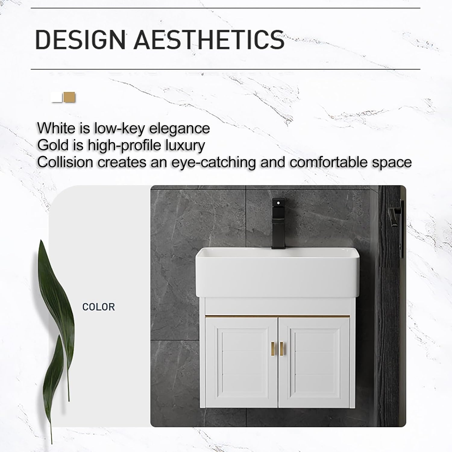 Vitreous China Bathroom Sink Bathroom Vanity Cabinet Wall Mount Sink with Faucet and Drain Combo Bathroom Small Wall Mount Rectangle Corner Sink for Small Space Bathroom,54.5X30X51CM