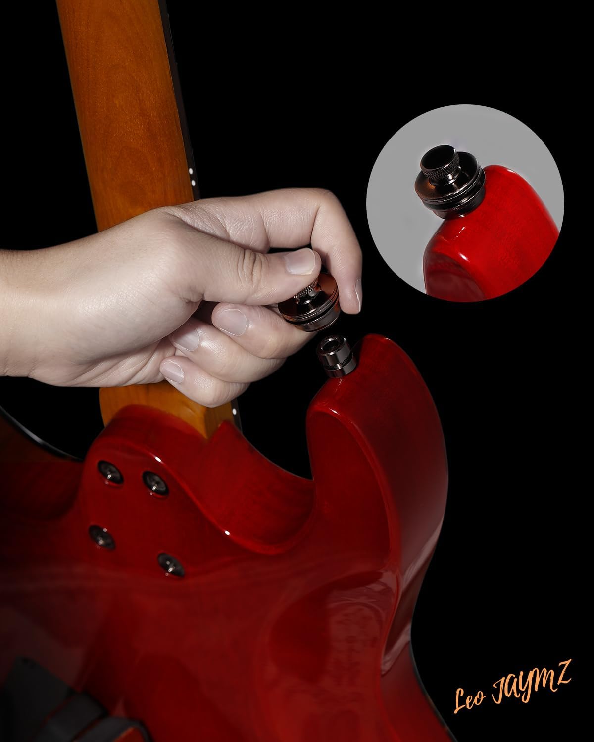 Leo Jaymz Electric Guitar Monsoon Deluxe Series, Reverse Headstock, Burl Top, Mahogany Body, Roasted Maple Neck, Rosewood Fretboard, Case (Red)