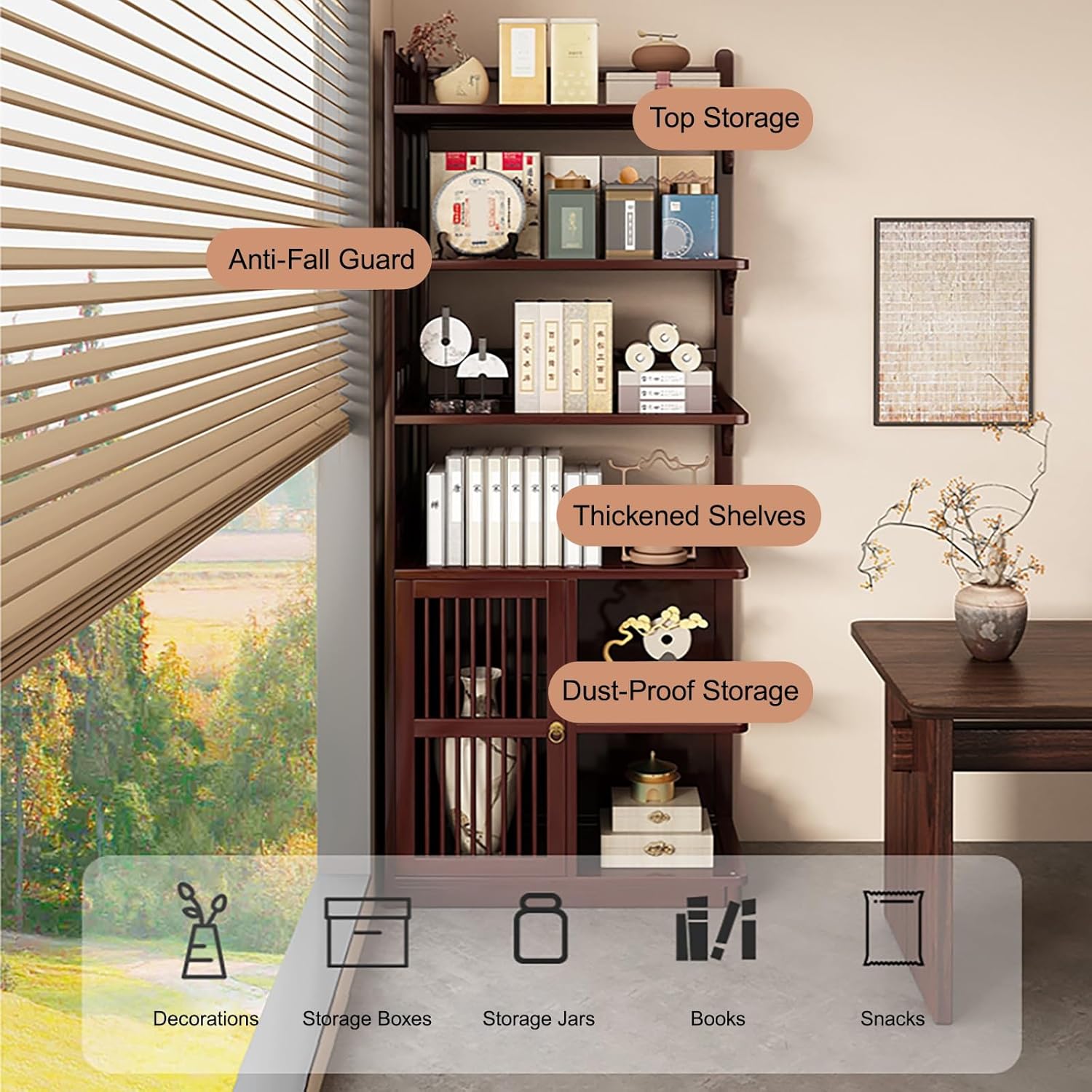 Corner Bookshelf 6 Tier Modern Storage Shelves Tall Bookcase, Corner Bookcase with Doors Book Organizer Hutch for Dorm Office College