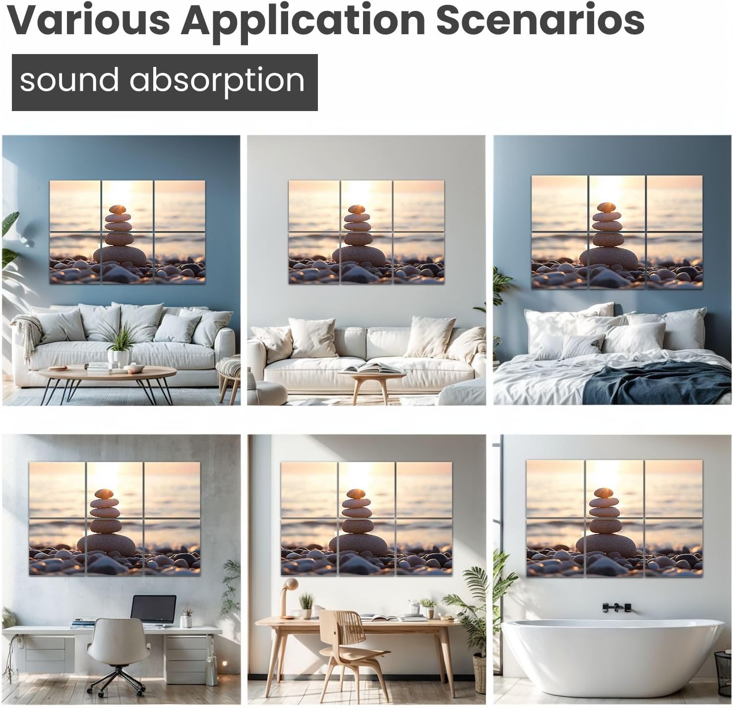 Art Acoustic Panels Lonely stones 6 Pack Decorative Sound Absorbing Wall Panels 72x48