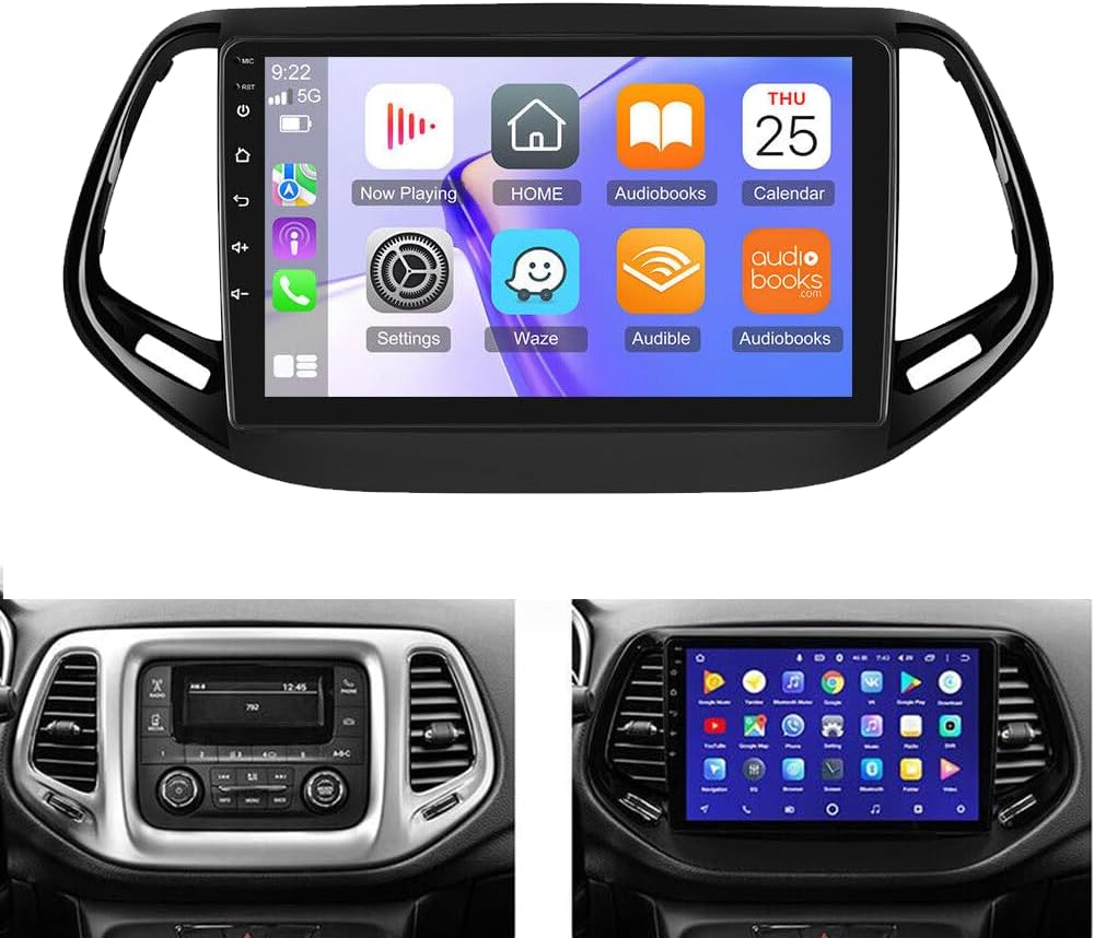 10.1 inch Android 13.0 Car Stereo Radio for Jeep Compass 2017-2019 Din Touch Screen Car Radio Receiver with Wireless Carplay/Android Auto,GPS,Bluetooth【2+32G】