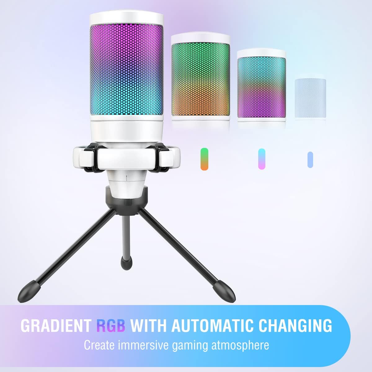 FIFINE USB Mic and White Microphone,AmpliGame RGB Computer Microphone, Condenser Cardioid Desktop Gaming Mic with Quick Mute, Gain Knob,Anti-Vibration for Streaming Podcasts,Zoom -Pink/White (A6P+A6W)