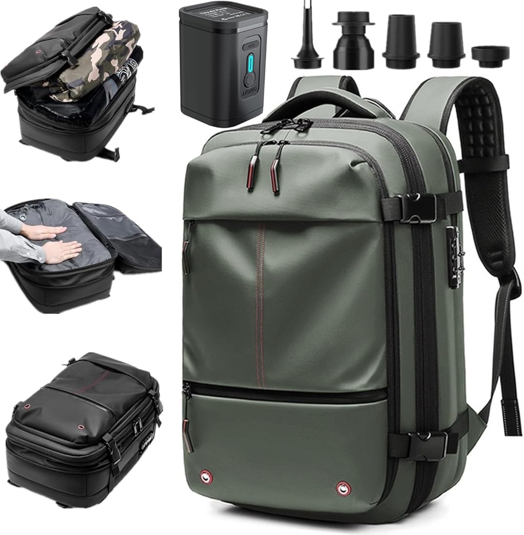 Vacpack Backpack,Vacuum Backpack,60l Expandable Vac pack Travel Backpack,Water Resistant,Anti Theft Vacpack Travel Vacuum Backpack (Green Electric Vacuum)