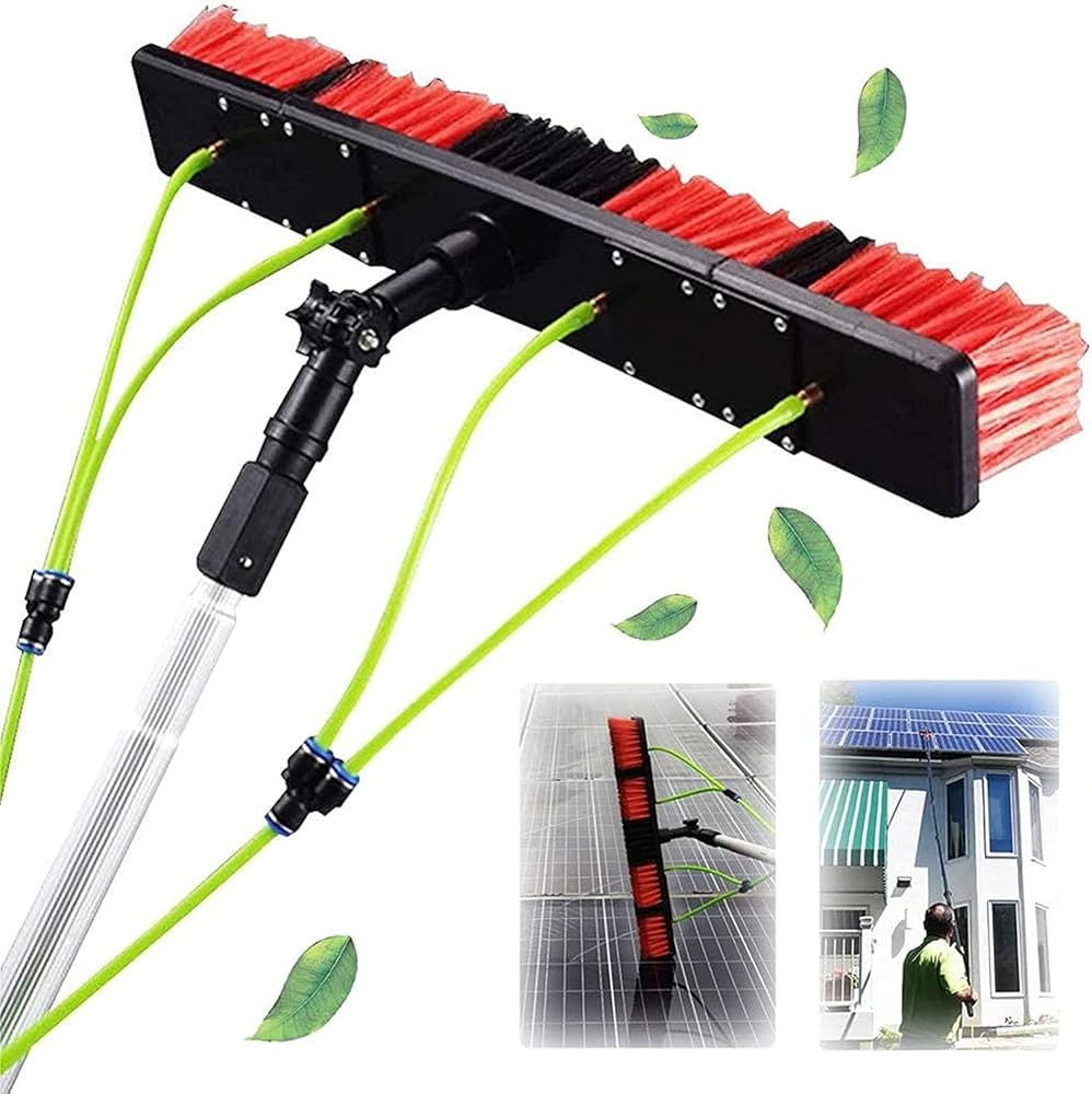 9M Window Cleaning Pole with Water Fed Telescopic Brush - Extendable Solar Panel Cleaning Kit with Water Spray for Effortless Window Cleaning