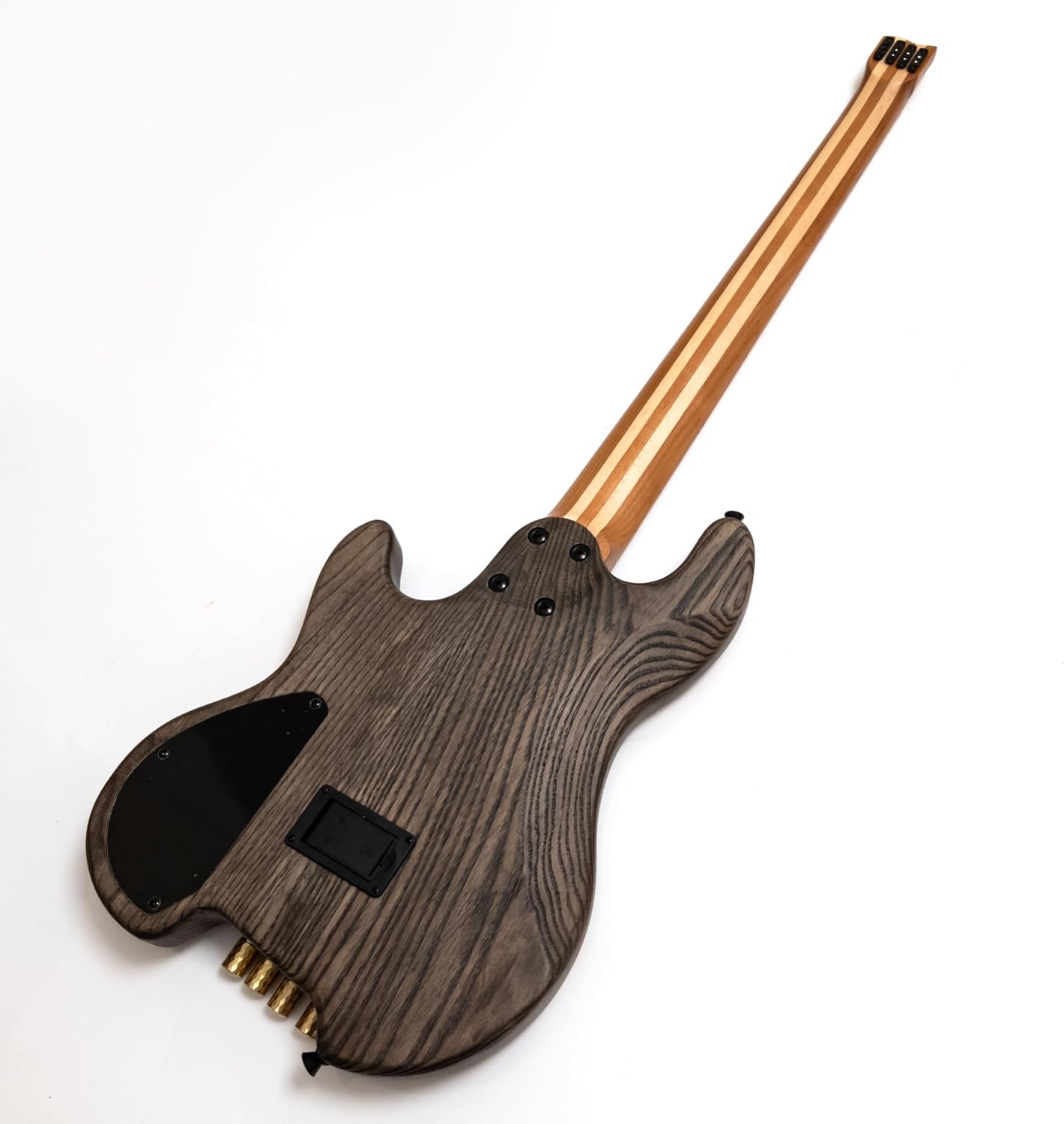 24 Frets 4-String Headless Electric Bass Guitar, Solid Ash Body & Roasted Maple Neck, Matte Finish, Stainless Steel Frets (Tea-colored no Bag)