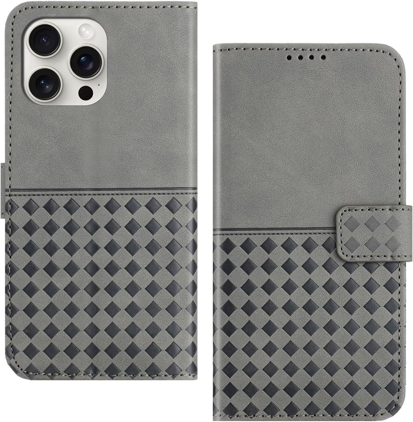 Case for iPhone 16 Pro Max/16 Pro/16 Plus/16, Magnetic Closure Anti-Theft Wallet Cover Adjustable Kickstand Drop Protection Shell(Gris,16 Plus)