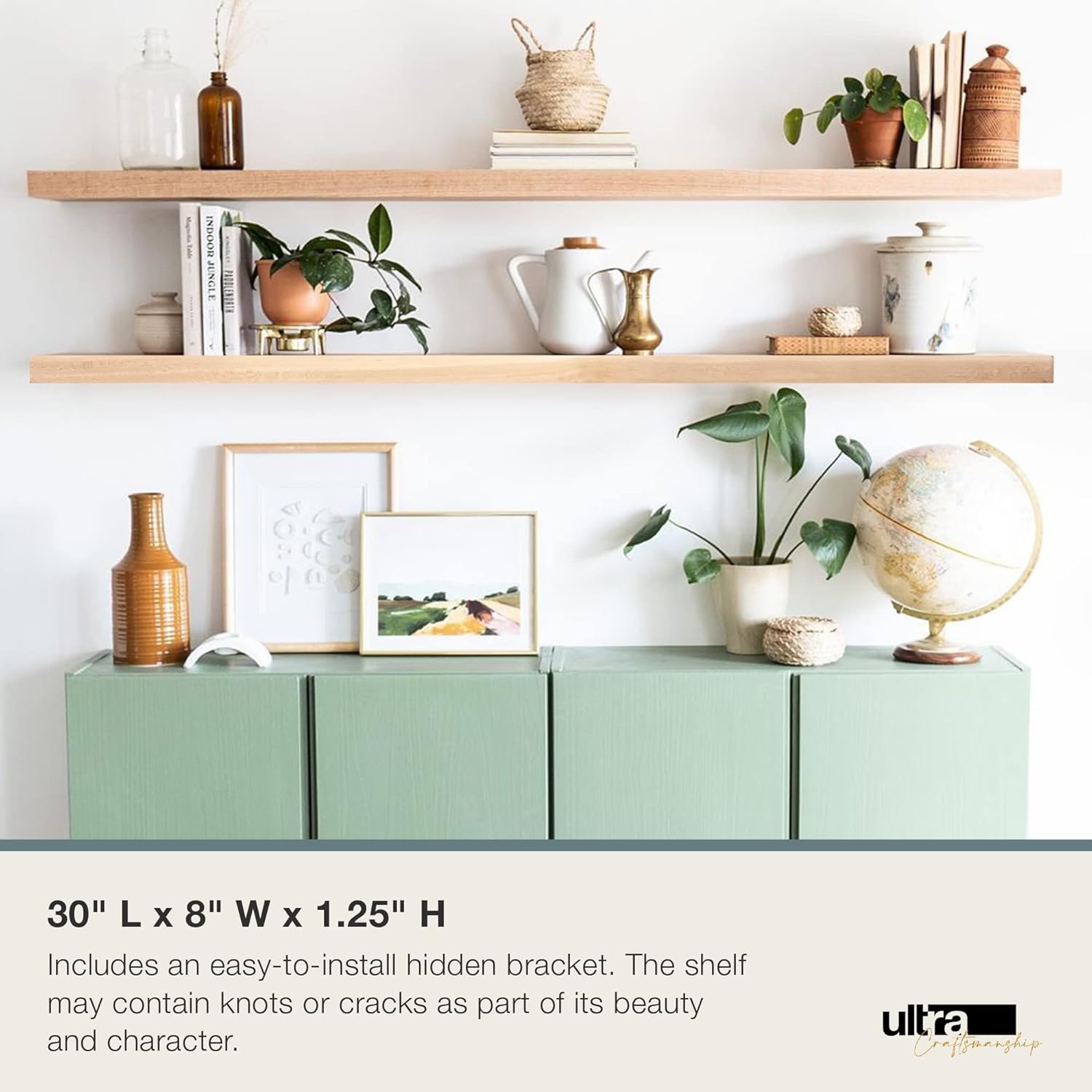 UltraShelf Solid Wood Floating Shelf for Wall Decor, Maple, 30