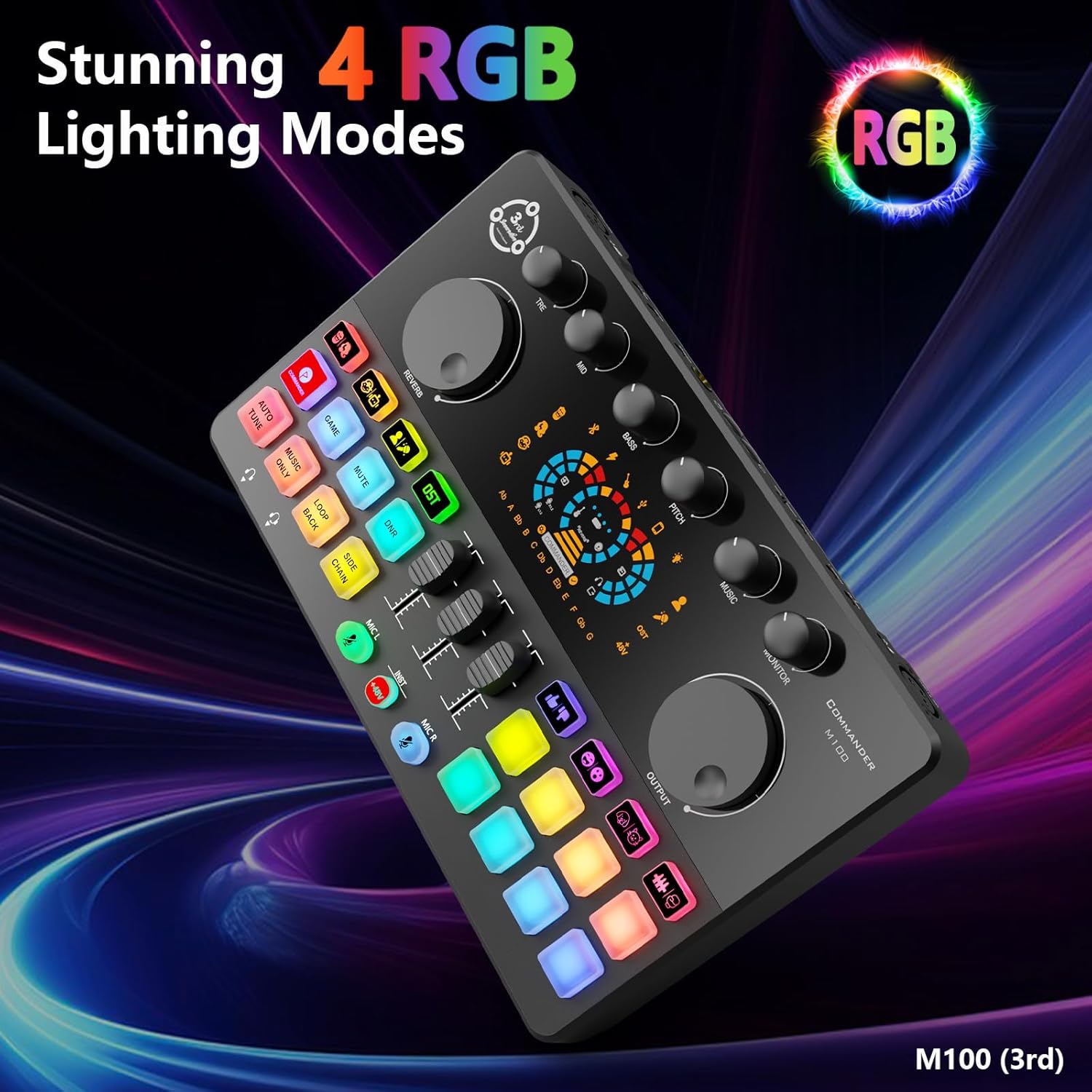 Podcast Equipment Bundle for 2, Audio Interface with Condenser Microphone, Voice Change, DJ Mixer for Streaming, Podcast Recording COMMANDER M100 3rd