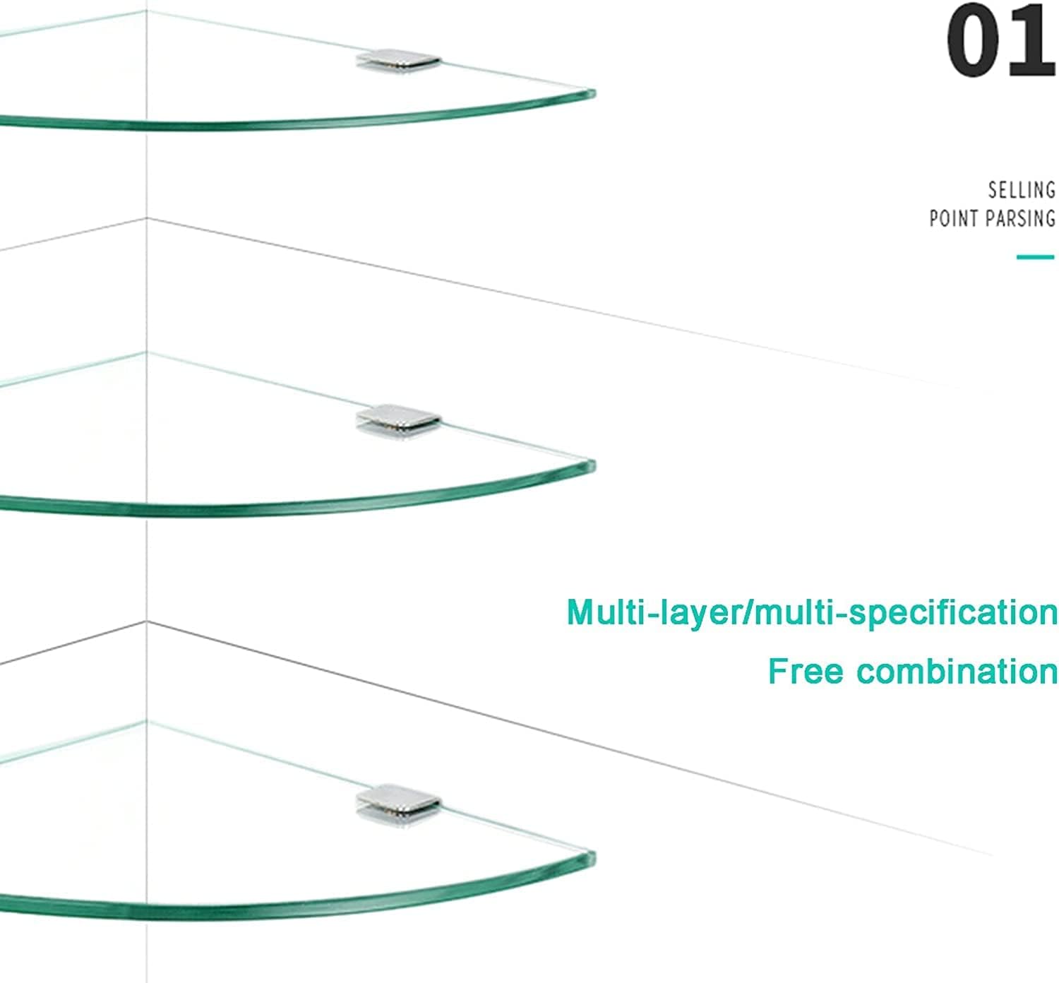 IOCCIOBB Bathroom Glass Shelf Shower Corner Glass Shelf Tempered Glass Shelf for Bathroom Wall Mount Polished Chrome Bracket (Color : Style2, Size : 28cm)