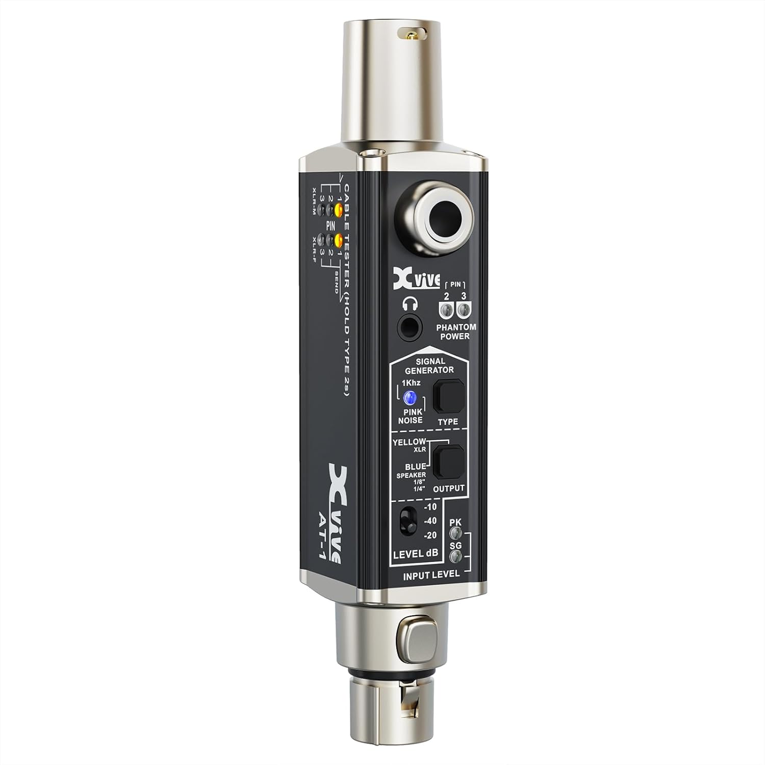 Xvive AT-1 Portable Audio Tester,Signal Generator, XLR Cable Tester, Phantom Power Checker, Input Level Meter & Headphone Monitor, Audio Tool for XLR Cable,PA/IEM System, Mixers, DI Box