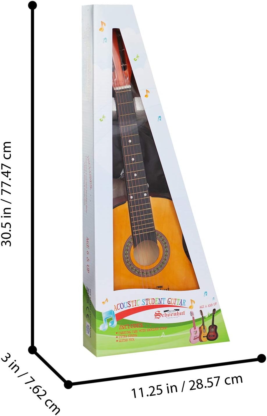 Schoenhut Acoustic Guitar - 30'' Beginner Guitar - Acoustic Guitars Set with Strings, Pick and Carrying Case - Learn to Play 6 String Guitar - Beginner Acoustic Guitar for Kids