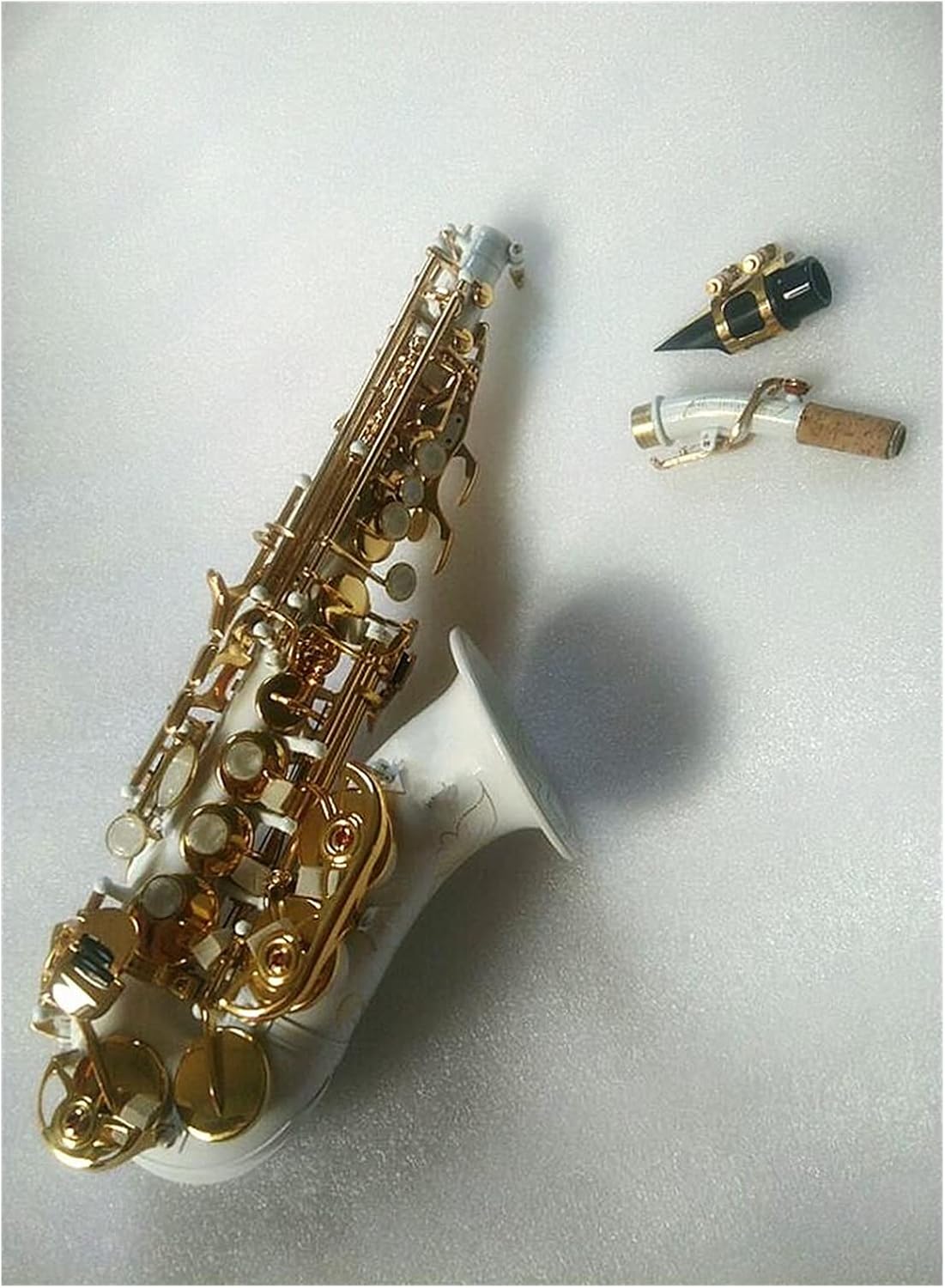 Sax Beginners Kit Brass B White Soprano Saxophone Gold Key Curved Soprano Sax with Hard Cases Complete Fittings Wind Instrument