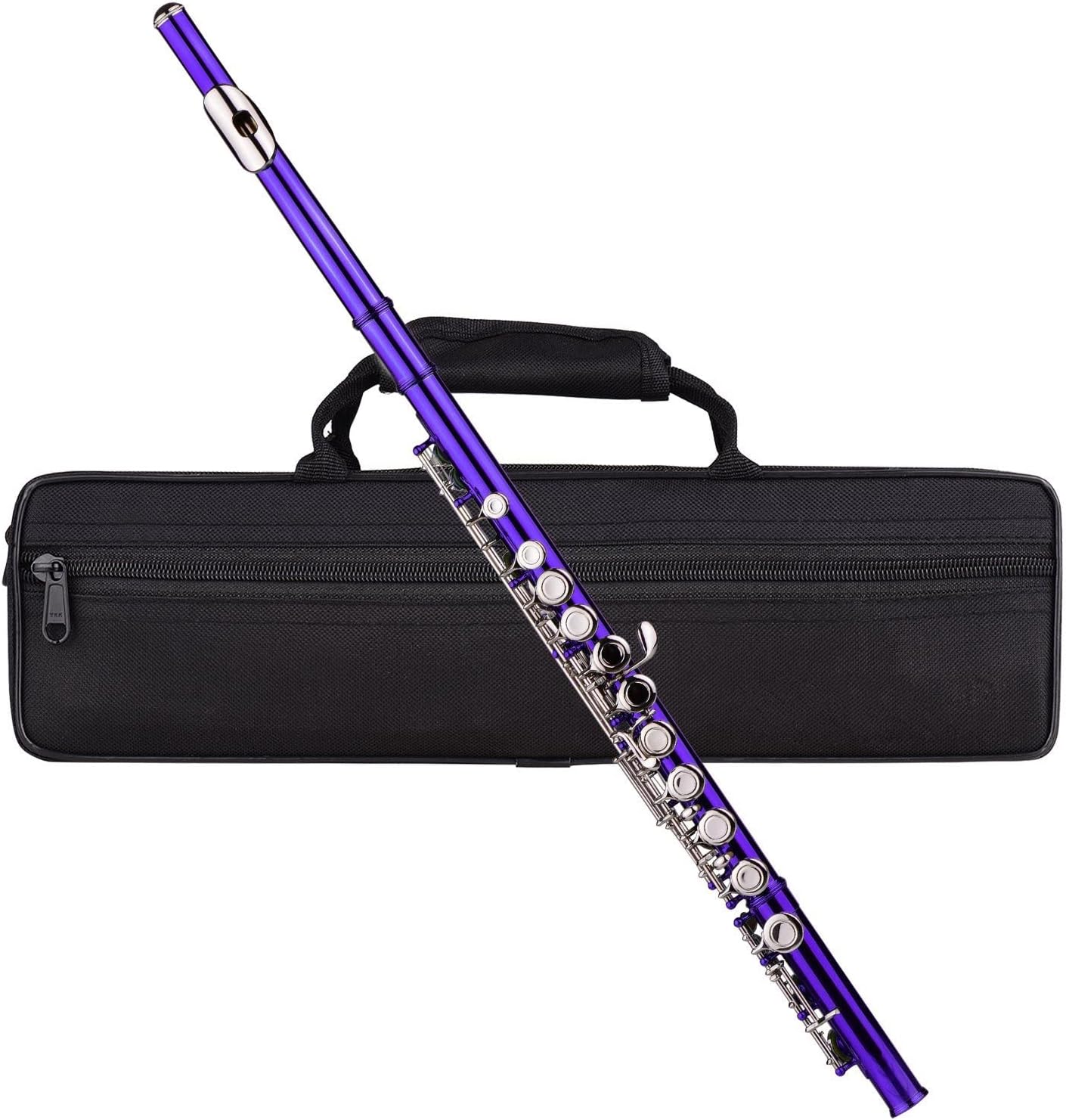 Flute Kit Closed Hole C Flute 16 Keys Cupronickel Nickel- Plated Wind Instrument with Carry Case Flute Stand Gloves Cleaning Cloth Intermediate Flute (Color : Purple)