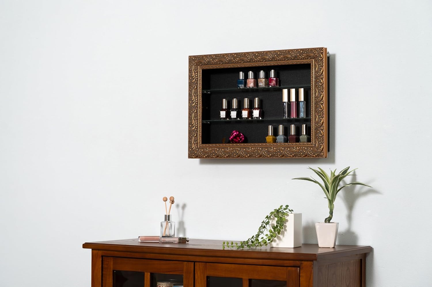 PaletteLife Rococo Style Shadow Box Wall Cabinet, Antique Gold Frame, Square Type, 17.7 x 11.8 (45x30cm), Depth 2.4