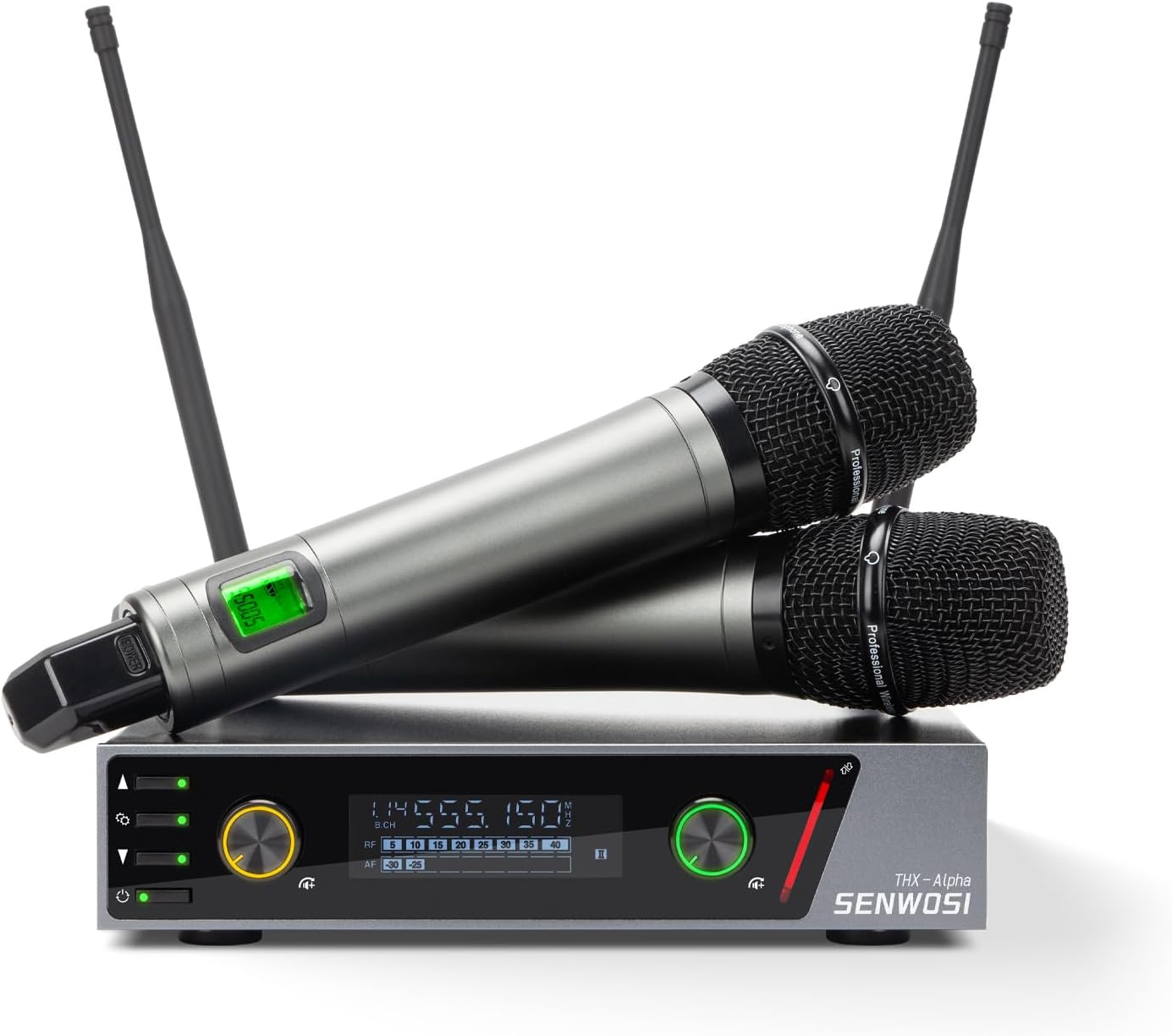 Dual-Channel UHF Wireless Microphone System with Auto Scan & IR Sync – 200 Channels, 400ft Range, Cardioid Mics, Metal Body, LCD Display for Live Events, Recording, Stage Performances