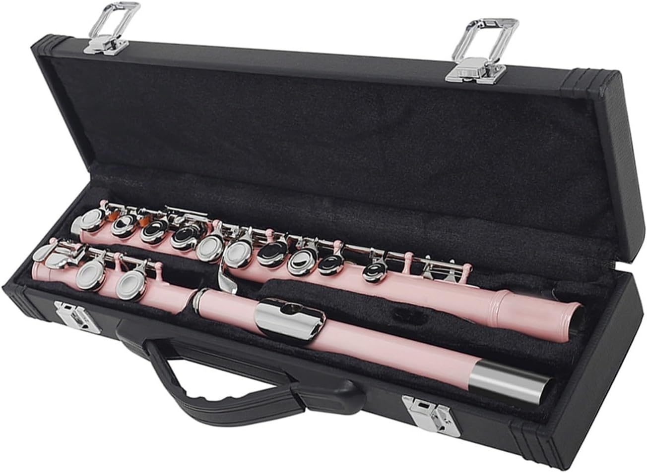 Flute Pink 16 Holes Flute with E Key Woodwind Instrument Closed Hole C Tone Nickel Silver Key Cupronickel Tube with Case Flutes Musical Instruments
