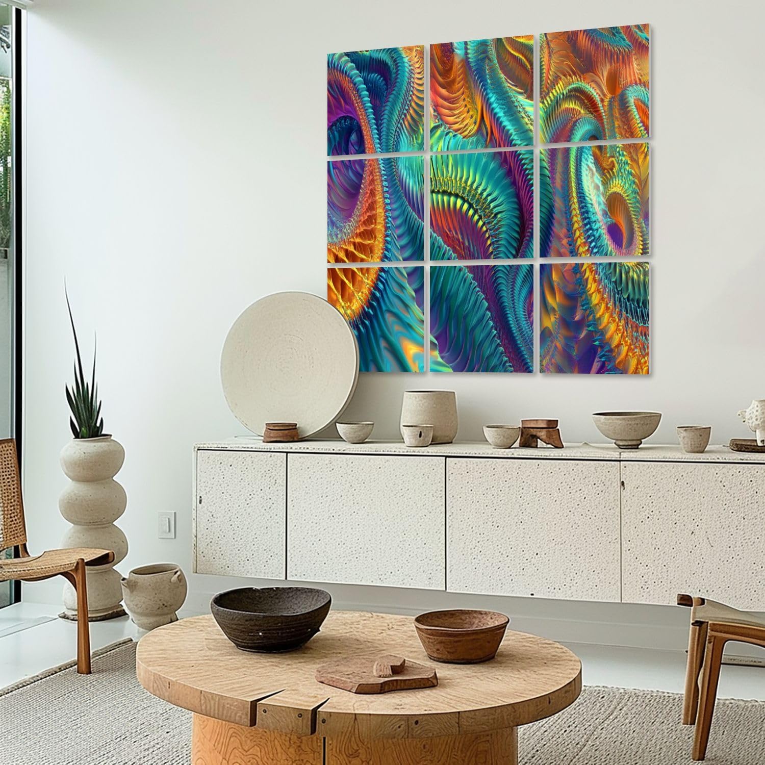 Art Acoustic Panels Self Adhesive Biomechanical Art Neon Colors Textures 9 Packs Decorative Soundproof Wall Panels Large Sound Absorbing Panels for Home Office 60