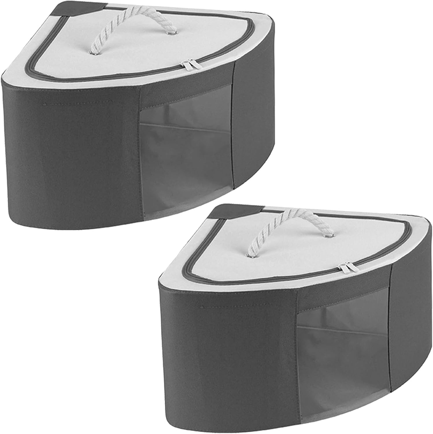 2PCS Corner Baskets Triangle Storage, Fan Shaped Storage Box with Lid and Handle, Foldable Storage Bins, Waterproof Oxford Cube Boxes, Large Capacity Storage Container for Bedroom Office(Dark gray-L)