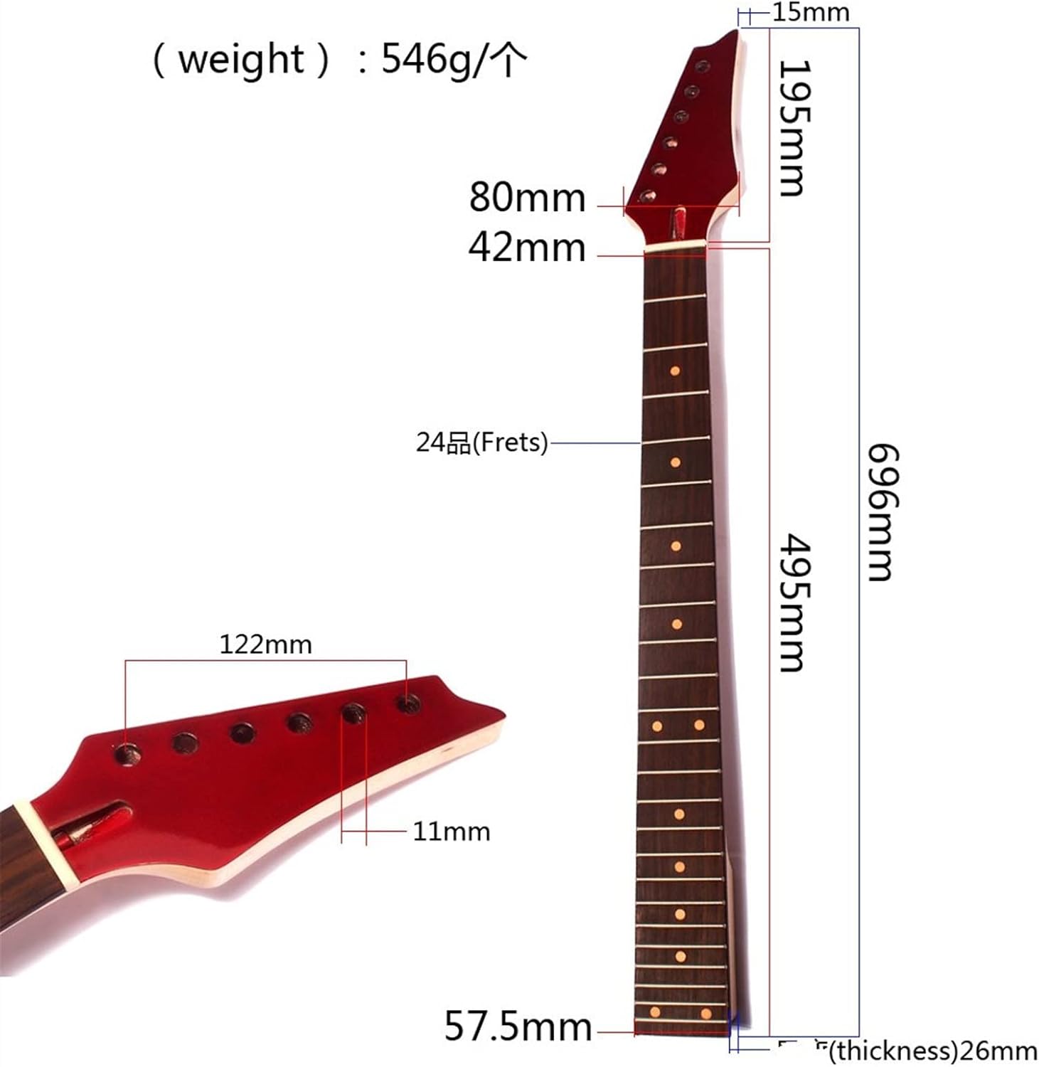 Guitar Neck 24 Fret Electric Guitar Neck Replacement Parts Instrument Electric Guitar Neck