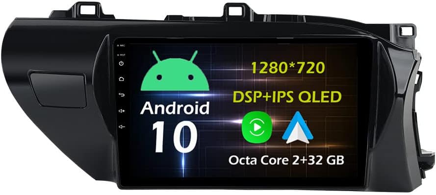 10.1''Android Car Stereo Radio for Toyota Hilux 2017 2018 RHD LHD Octa Core Android 13 Touchscreen Headunit Support GPS Navigation Carplay Android Auto Bluetooth WiFi AHD Backup Camera-2+32