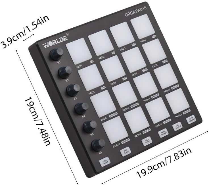 MIDI Controller Mini Controller Pad USB Backlit Drum Pads Beat Maker Machine 6Assignable Knobs Note Repeat Full Level Buttons