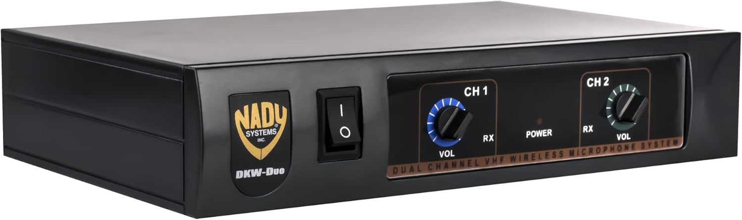 Nady DKW-Duo-HT Channel (B/D) VHF Dual Wireless Handheld Microphone System – Includes 2 Microphones, AC Adapter and Audio Cable