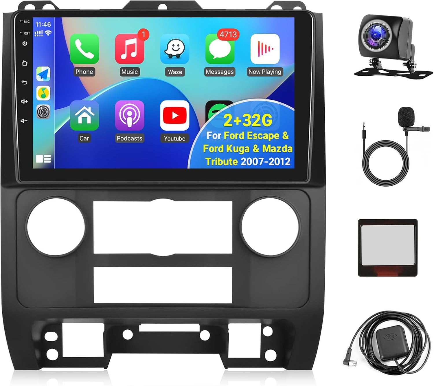 Leadfan Car Stereo for Ford Transit 2013-2019 with Wireless CarPlay & Android Auto, 9inch Touch Screen with Bluetooth FM EQ WiFi Mirror Link SWC (for Ford Escape 2007-2012, 2G+32G)