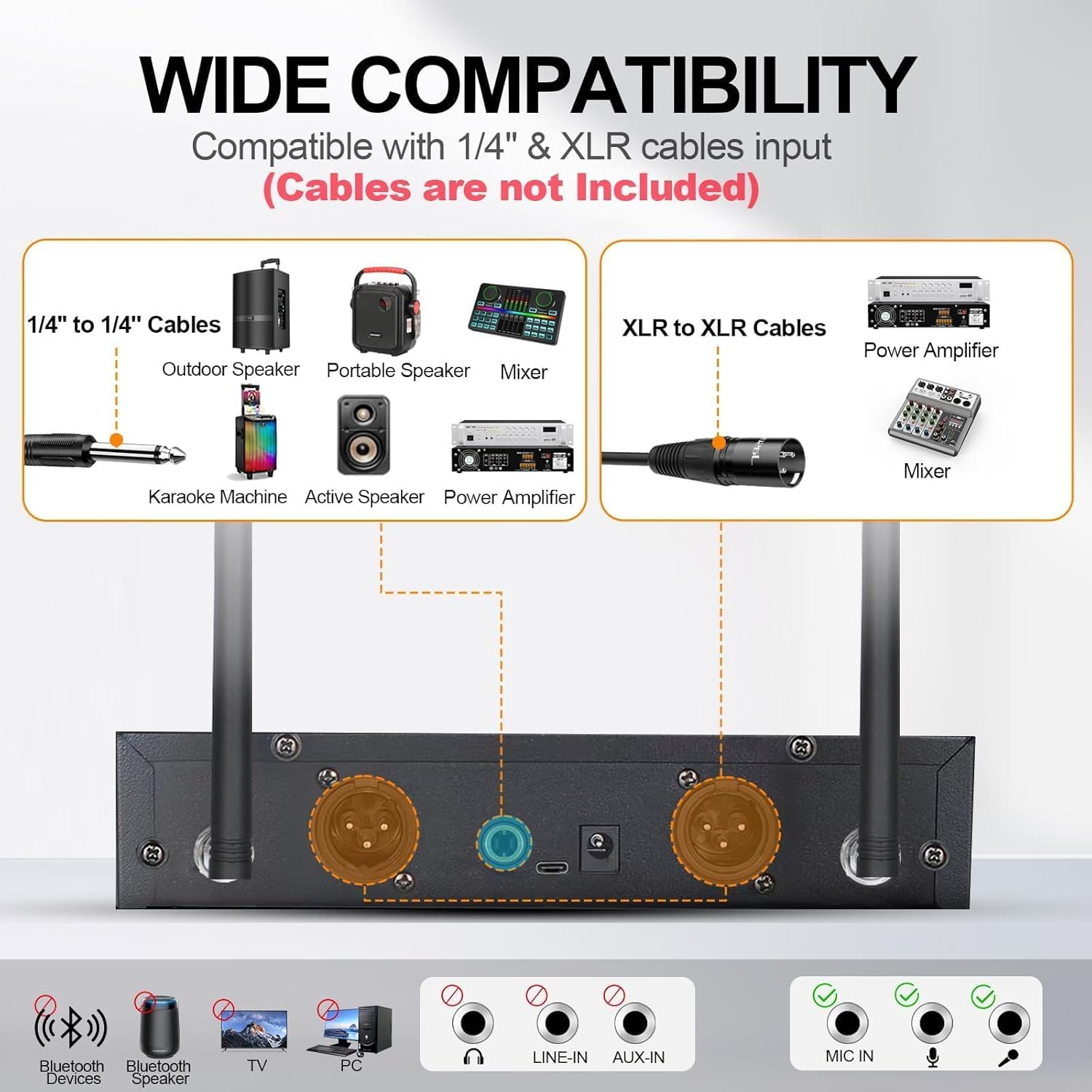 Wireless Microphone System, UHF Professional Karaoke Mic With Feedback Suppression, Auto Scan & Pair, Reverb - 262ft Range, 2x100 Dual Metal Dynamic Cordless Microphones for Church/Wedding/DJ/Meeting
