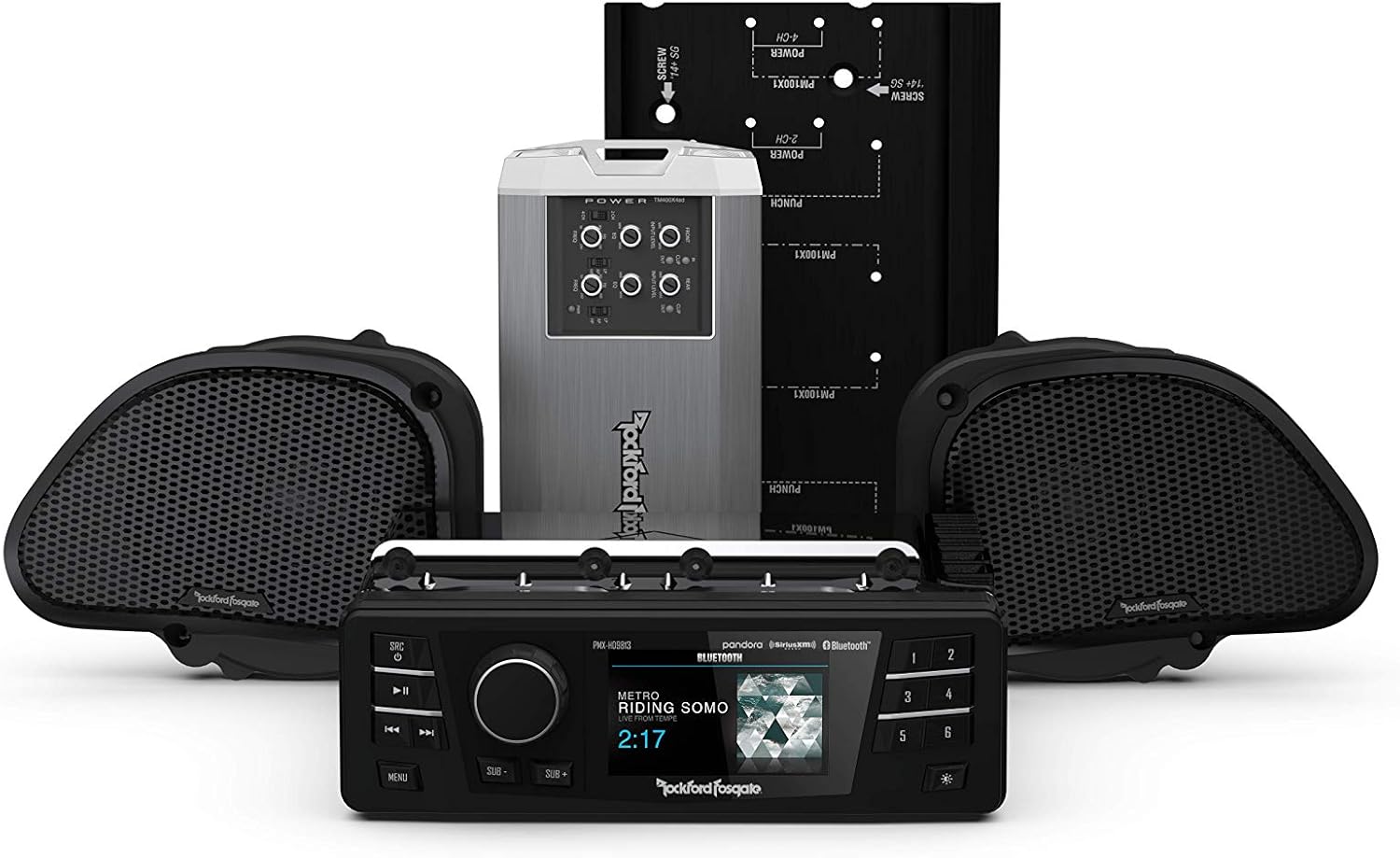 Rockford Fosgate HD9813RG-STAGE2 Digital Media Receiver, Two Speakers & Amplifier Kit for 1998-2013 Harley-Davidson Road Glide