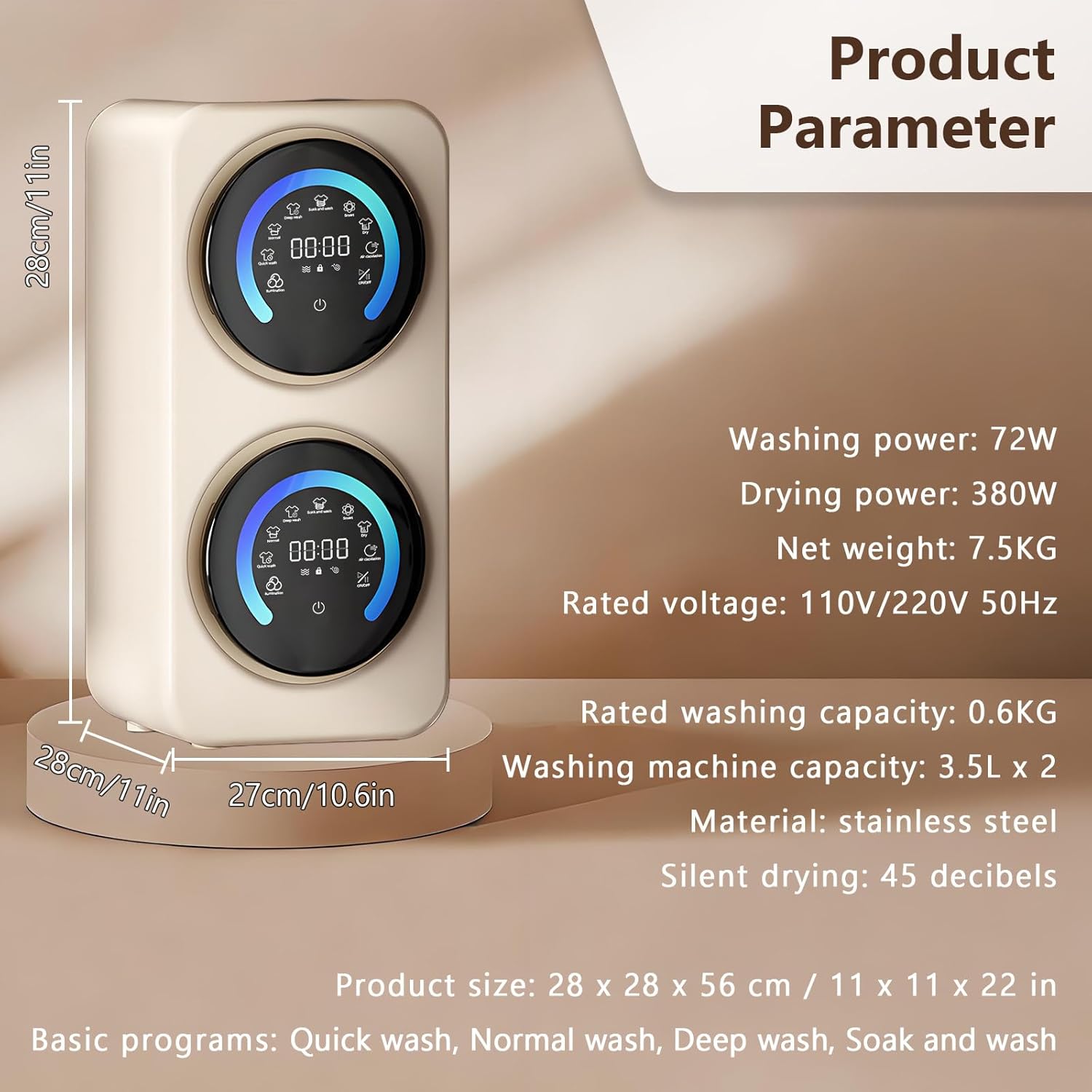 BANGBANGJI Portable Clothes Washing Machines, Mini Washing Machine with 3.5Lx2 Twin Tub, LED Display, Stainless Steel Drum for Underwear, Socks, Baby Clothes Desktop